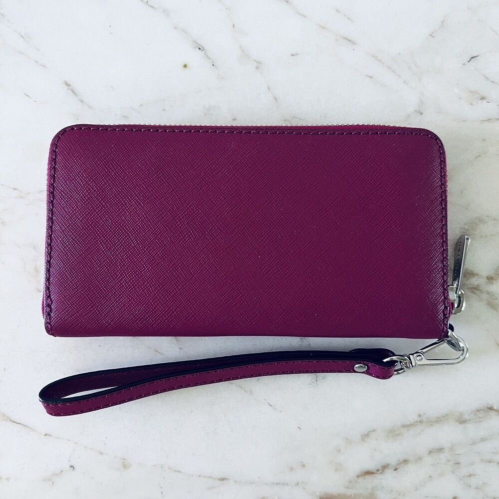 MICHAEL KORS Maroon Leather Multi Function Phone Zip Wallet Wristlet - Picture 5 of 7